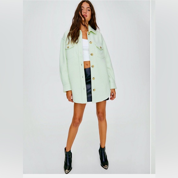 Aritzia GANNA Merino Wool Shirt Jacket XXS Tender Green Wilfred Free Shacket - Picture 1 of 7